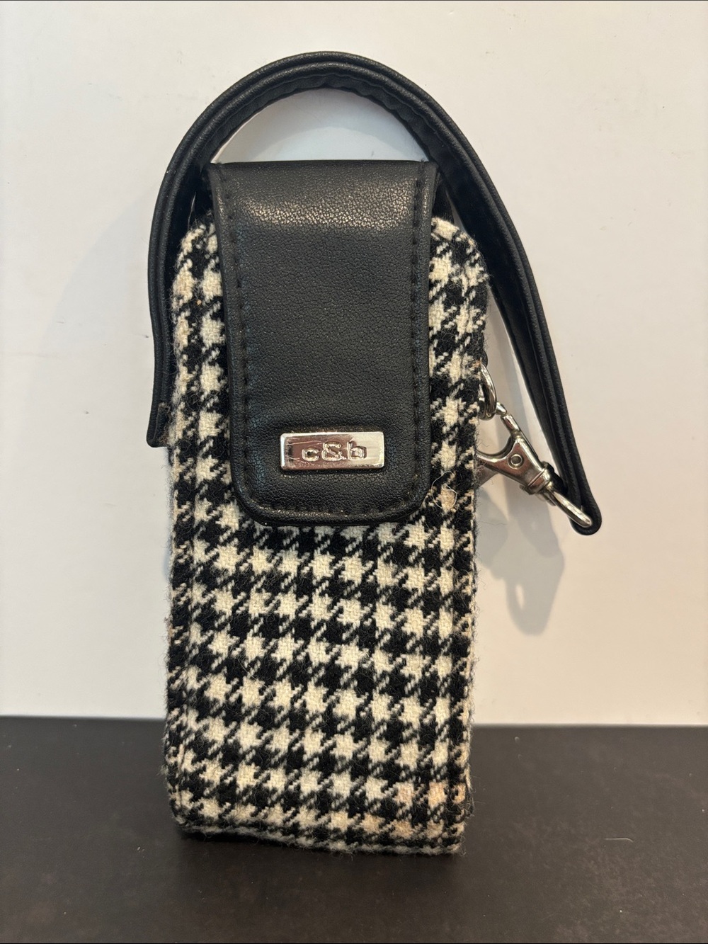 Vintage Croft & Barrow Houndstooth Flip Phone Case Tech Pouch Black White